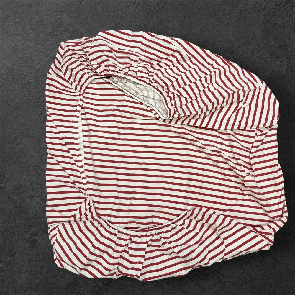 Lauren Ralph Lauren Vintage Twin Sheet Set Red White Stripe 100% Cotton 3pc
